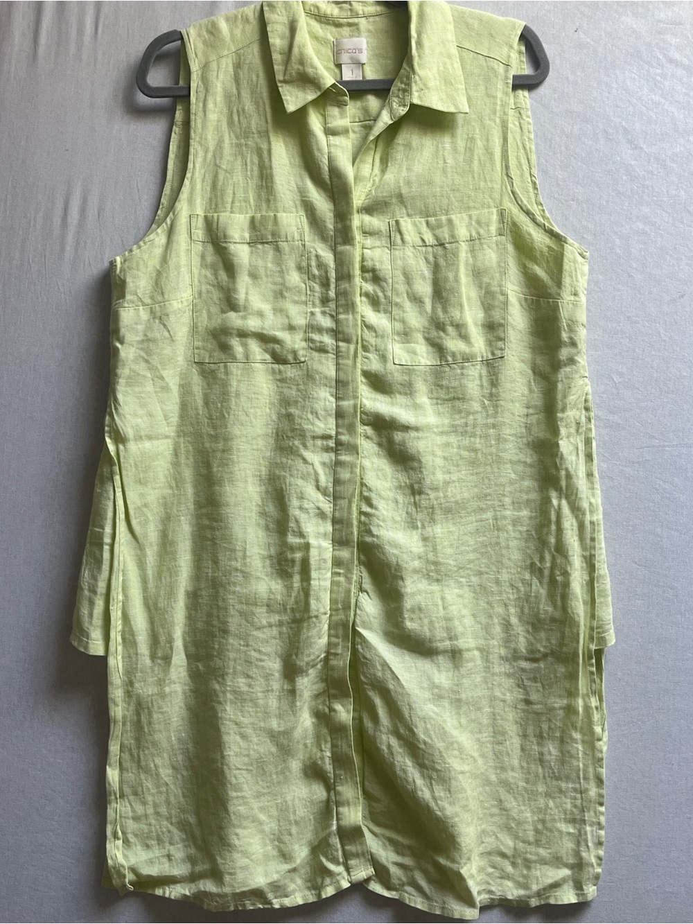 Chicos 100% Linen Sleeveless Button Front Tunic Top Medium